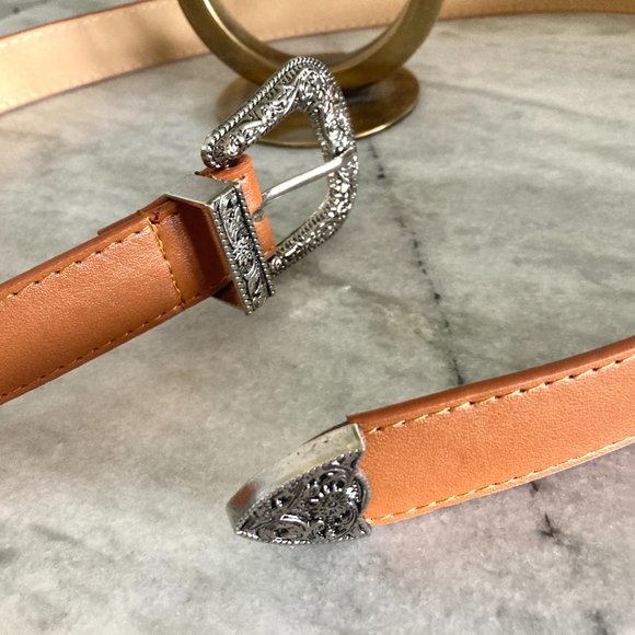 Western Belt Vintage Vegan Leather Camel Brown - Picture 8 of 8